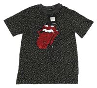 Šedé tričko s leopardím vzorem a překlápěcími flitry The Rolling Stones Next