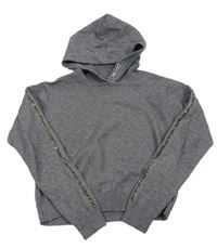 Šedý crop svetr s kamínky a kapucí Primark