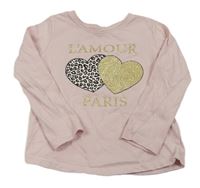 Světlerůžové triko se srdíčky a nápisem zn. Primark