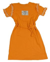 Oranžové teplákové šaty s volánky a nápisem River Island 