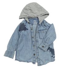 Modrá riflová košile s dinosaury a kapucí F&F