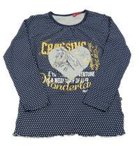 Tmavomodré puntíkaté triko s koníkem a nápisem 