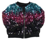 Modro-růžovo-fialová flitrovaná lehká bunda