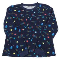 Tmavomodrá fleecová mikina s nápisy a hvězdičkami Alive