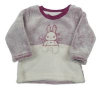 Vínovo-bílá chlupatá mikina s králíčkem Ergee