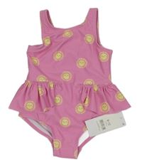 Nové - Světlerůžové jednodílné plavky se sluníčky George