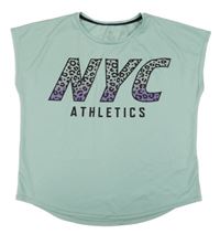 Mintové perforované sporotvní crop tričko s nápisem H&M