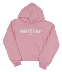 Růžová crop mikina s nápisem a kapucí