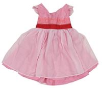 Růžové šaty s potiskem a šifonovou sukní 
