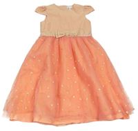 Růžovo-korálové šaty s tylovou sukní a srdíčky