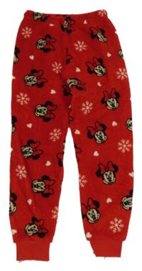 Červené chlupaté pyžamové kalhoty s Minnie Disney