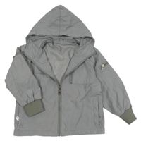 Šedá šusťáková jarní bunda s kapucí 