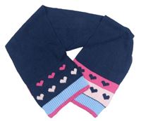 Tmavomodro-růžová šála se srdíčky Tu