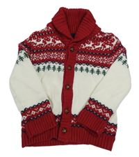 Červeno-bílý vzorovaný propínací svetr 