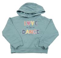 Světlezelenošedá mikina s nápisem a kapucí 