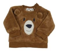 Hnědá chlupatá mikina s medvědem a kapucí Ergee