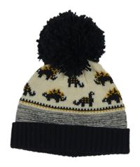 Tmavomodro-bílá čepice s dinosaury a bambulí George