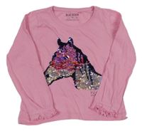 Růžové triko s koníkem z flitrů blue seven