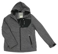 Černo-šedá melírovaná softshellová bunda s kapucí C&A