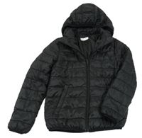 Černá prošívaná šusťáková zateplená bunda s odepínací kapucí H&M