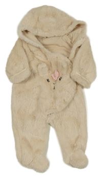 Světlebéžová chlupatá podšitá kombinéza s čumákem a kapucí 