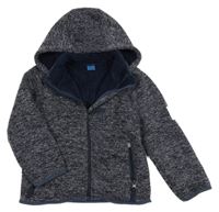 Tmavomodrá melírovaná pletená zateplená propínací mikina s kapucí Kiki&Koko