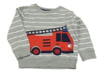 Šedá pruhovaná mikina s hasiči Bluezoo