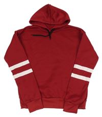 Rubínová mikina s pruhy na rukávech a kapucí 