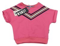 Nové - Růžová tepláková vesta s pruhy