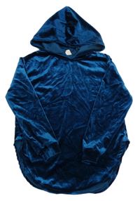 Tmavopetrolejová lesklá sametová mikina s kapucí SHEIN