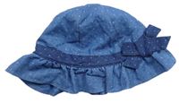 Modrý puntíkovaný plátěný klobouk s mašlí Pusblu 