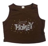 Čokoládový crop top s kamínky Shein