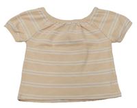 Broskvovo-bílé pruhované žebrované crop tričko Matalan