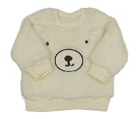 Smetanová huňatá podšitá mikina s medvídkem Mothercare