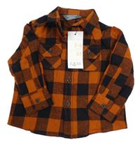 Nové - Skořicovo-černá kostkovaná flanelová košile Primark 