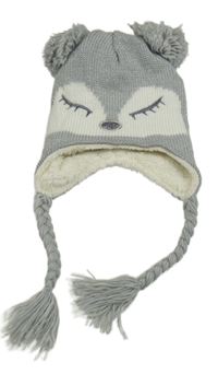 Šedá třpytivá zateplená čepice se zvířátkem Primark 