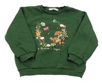 Tmavozelená oversize mikina s kytičkami C&A