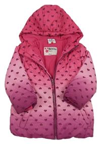 Růžovo-fuchsiová tónovaná srdíčkovaná šusťáková zimní bunda s kapucí Topolino