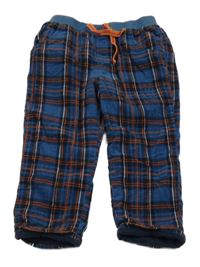 Modro-oranžovo-bílé kostkované manšestrové podšité kalhoty John Lewis