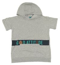 Šedá melírovaná tepláková vesta s nápisem a kapucí LC Waikiki