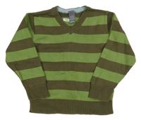 Hnědo-limetkový pruhovaný svetr H&M