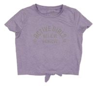 Fialové melírované sportovní crop tričko s nápisem C&A