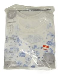 Nové - 3x - Bílý overal s puntíky + bílý se zajíčky + bílý s kytičkami F&F