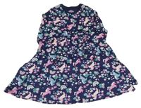 Tmavomodré bavlněné šaty s jednorožci