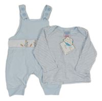 Nové - Světlemodré laclové tepláky Petter Rabbit + pruhované triko Just so cute