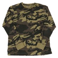 Béžovo-hnědo-černé army triko s lebkou Next 