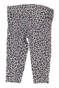 Bílo-tmavošedo-růžové vzorované legíny 