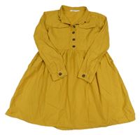 Hořčicové plátěné košilové šaty H&M
