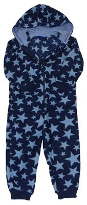Tmavomodro-modrá fleecová kombinéza s hvězdičkami a kapucí lupilu