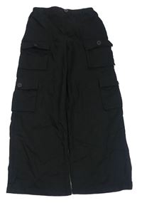 Černé cargo wide leg plátěné kalhoty SHEIN